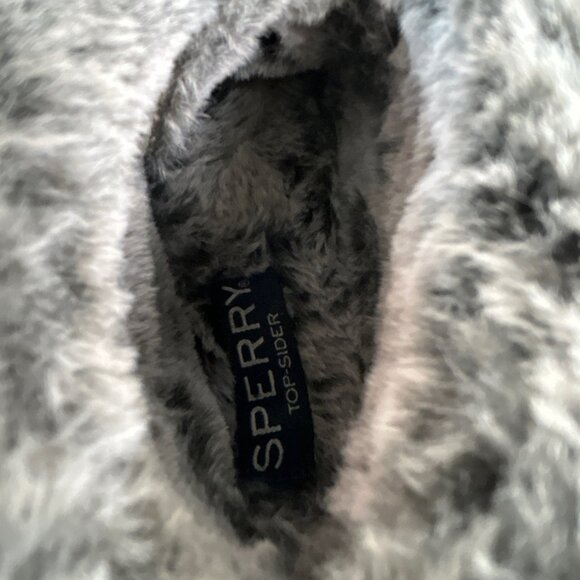 Sperry Womens Duck Mid Top Slipper Size 7 Black Suede Faux Fur Lined Warm Ladies - Picture 4 of 12
